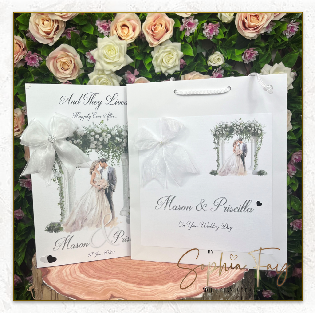 Wedding Arch Blonde Bride & Dark haired Groom