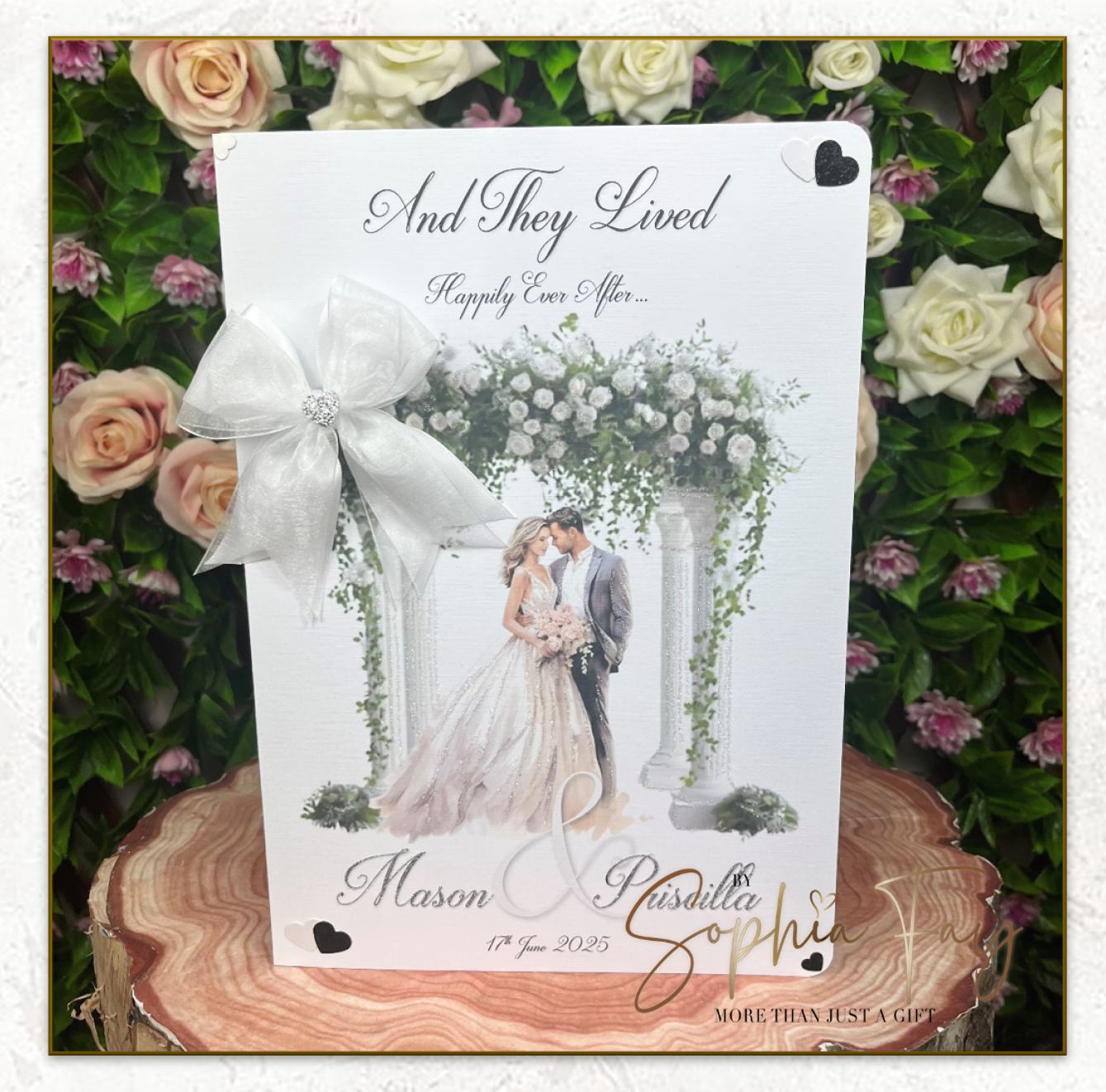 Wedding Arch Blonde Bride & Dark haired Groom