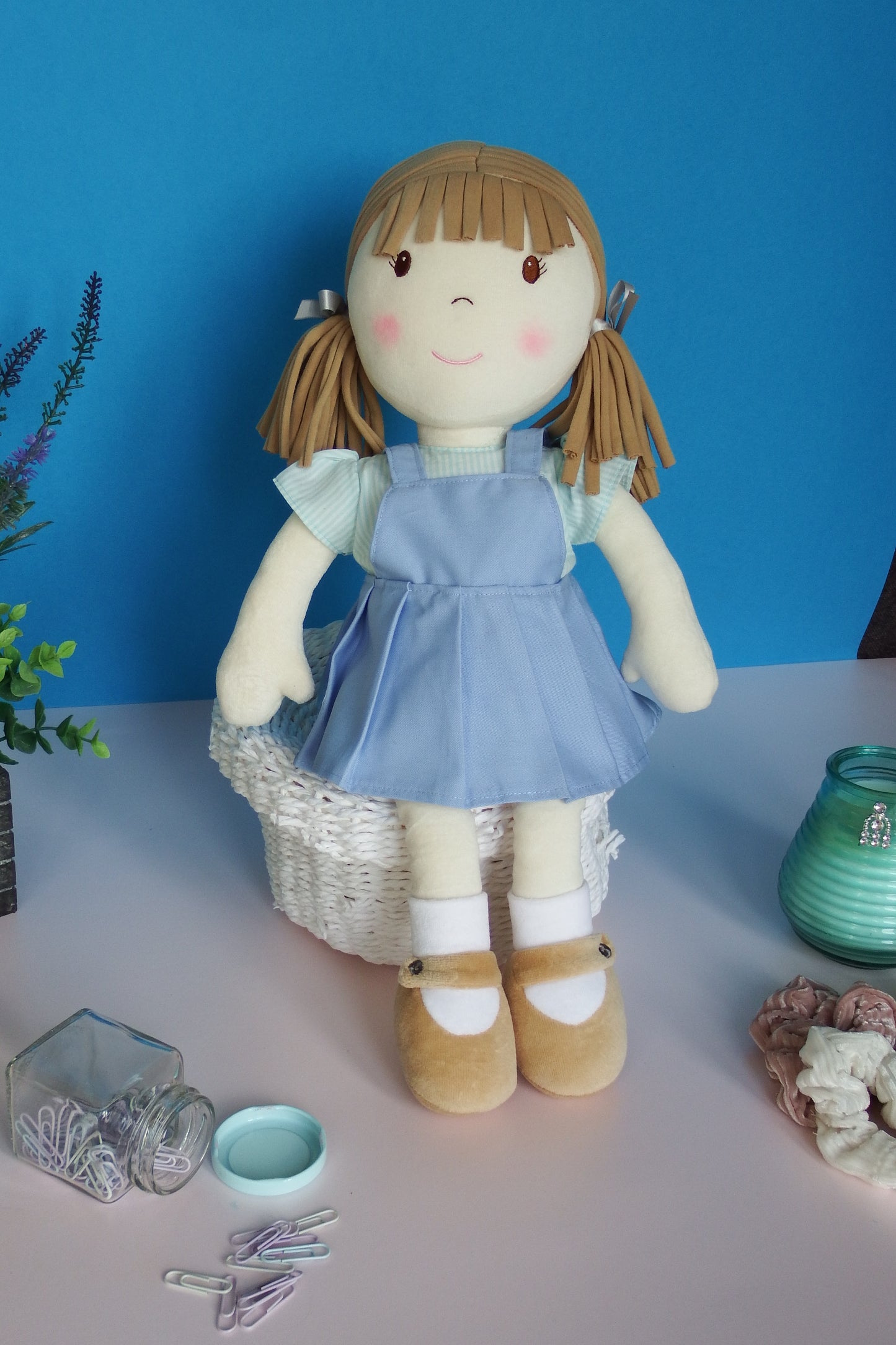 Rag Doll Belle - Blue school skirt and green top