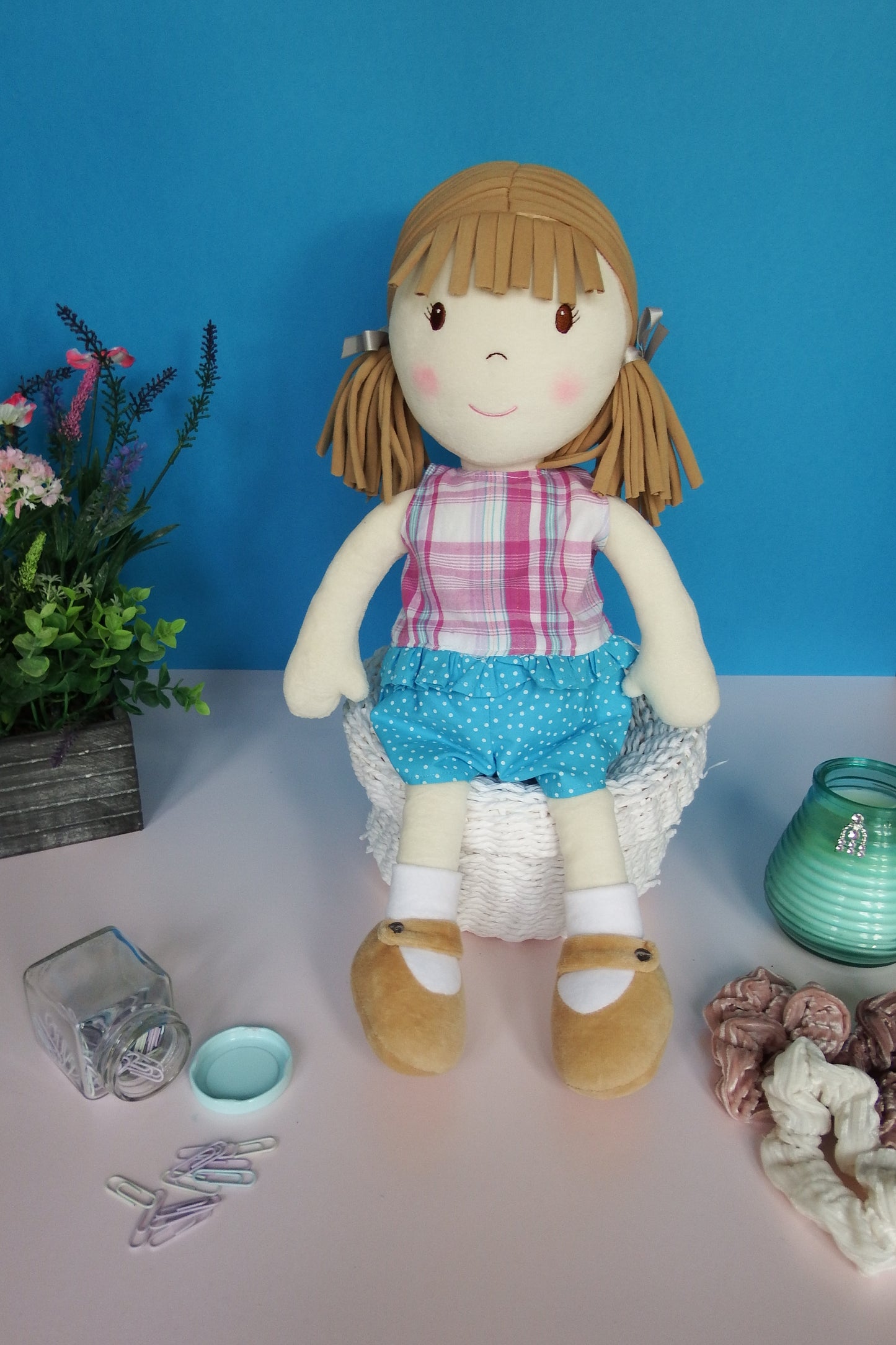 Rag Doll Belle - Blue shorts and Pink striped top