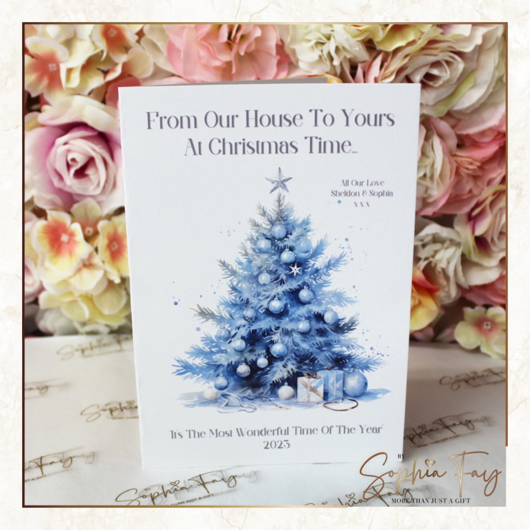 Silver & Blue Xmas Tree A5 Pack of 10