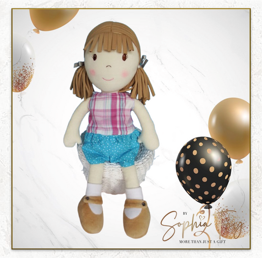 Rag Doll Belle - Blue shorts and Pink striped top