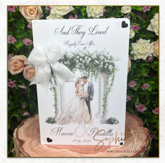 Wedding Arch Blonde Bride & Dark haired Groom
