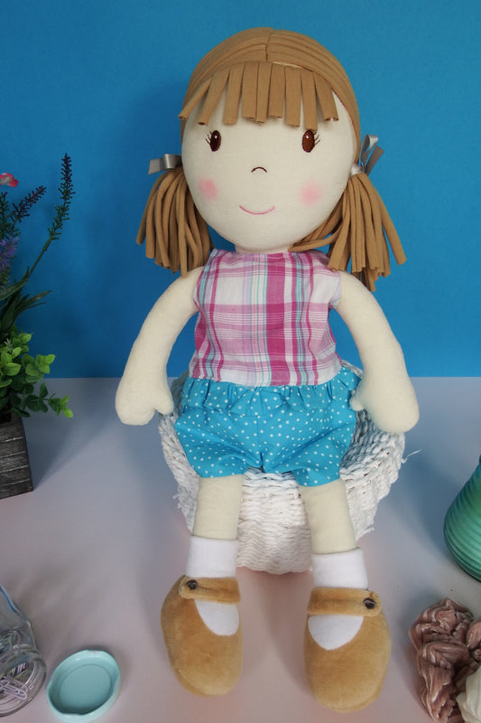 Rag Doll Belle - Blue shorts and Pink striped top