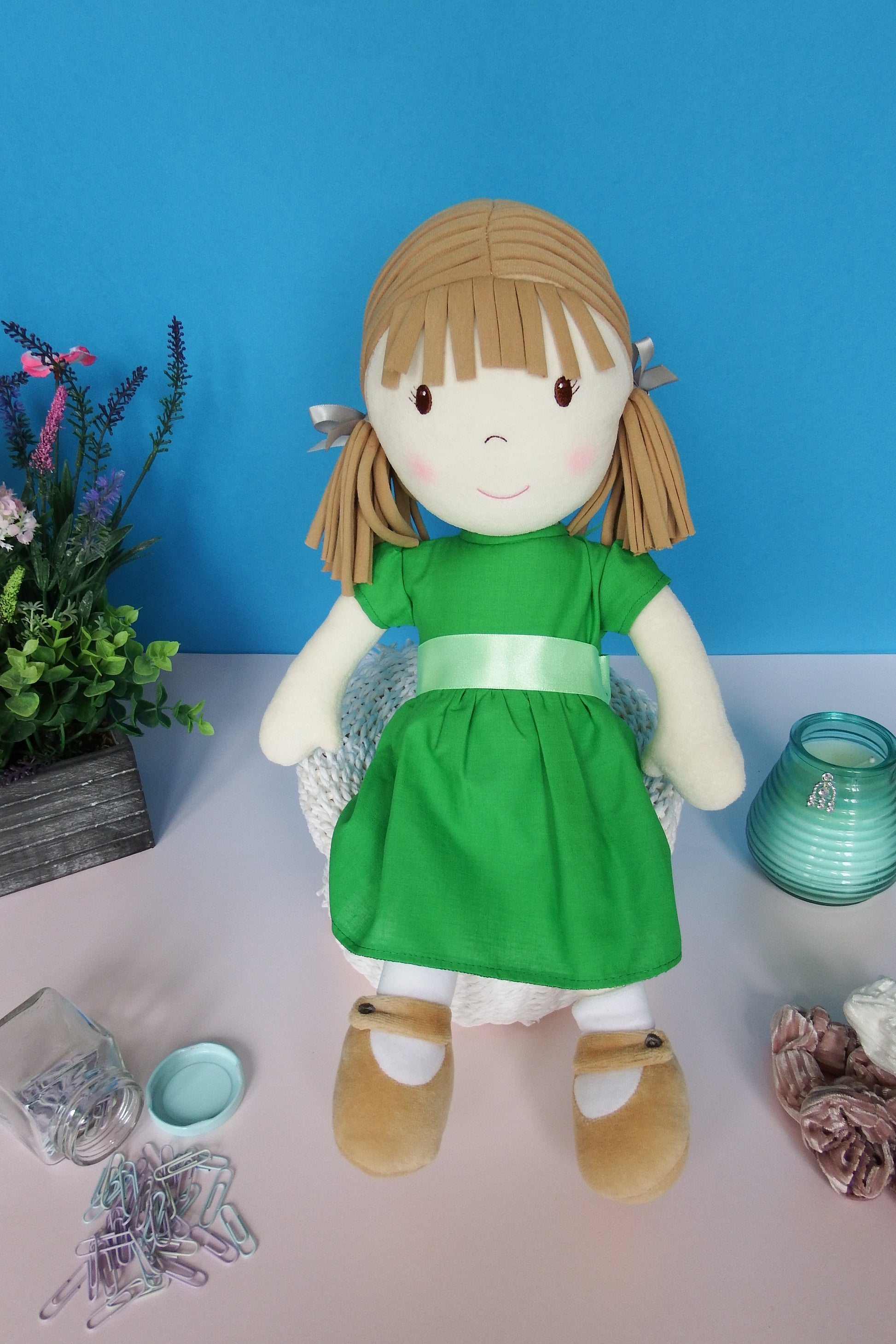 Rag Doll Belle - Green Cotton Dress By Sophia Fay Rag Doll Belle - Green Cotton Dress By Sophia Fay
