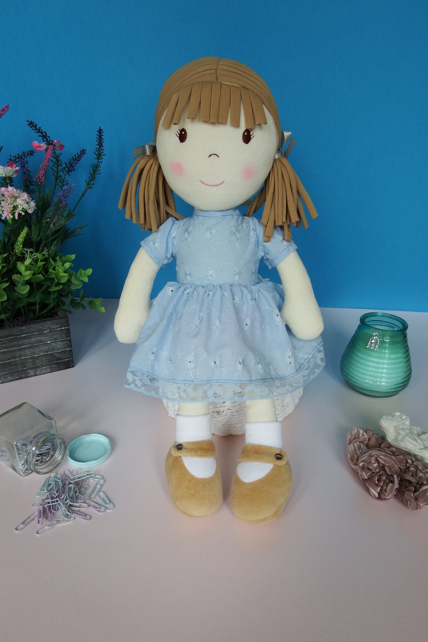 Rag Doll Belle - Blue lacy Cotton Dress