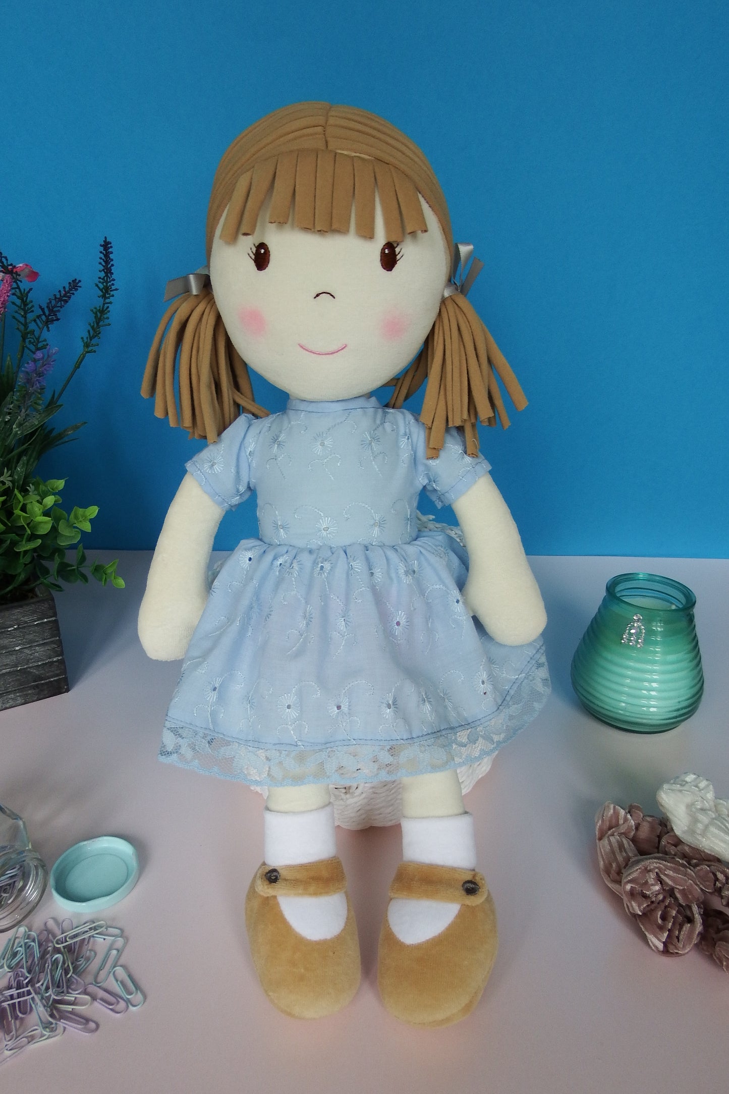 Rag Doll Belle - Blue lacy Cotton Dress