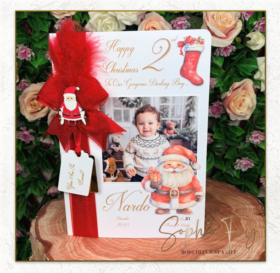 Christmas Santa Feather Photo Card